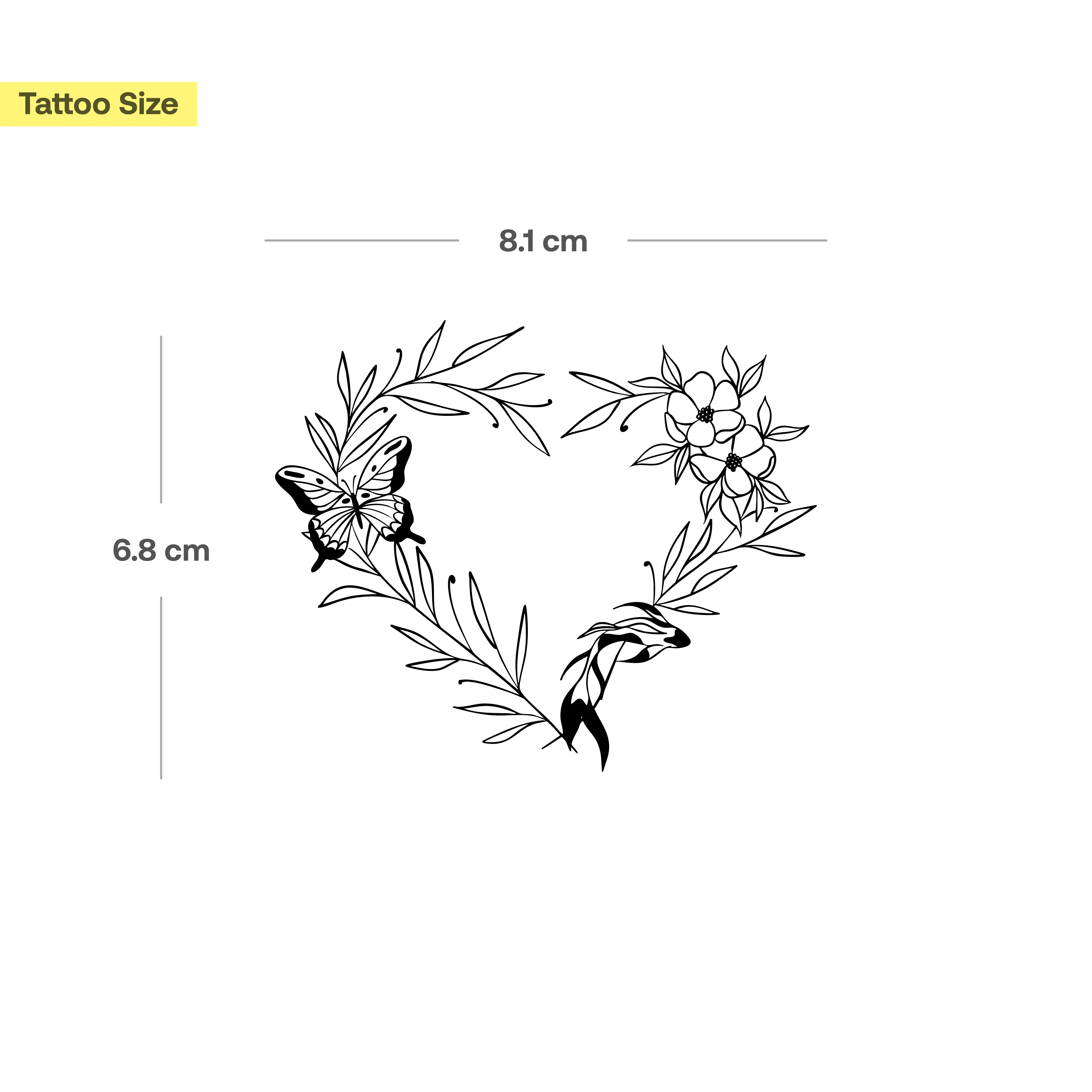 Tatouage Couronne Florale en Cœur avec Papillon et Poisson - Image 3