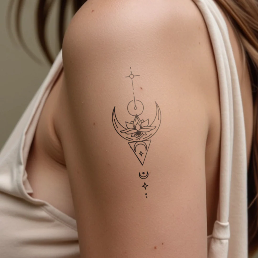 Tatouage Éléments Lotus et Lune